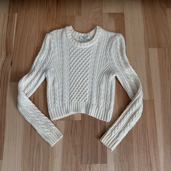 Milly Ivory Cable Knit Pullover Crop Soft Wool Sweater Size L - Picture 4 of 12